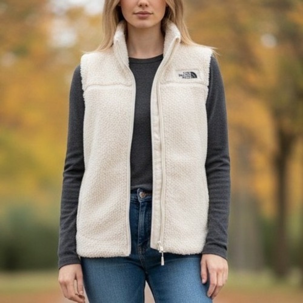 The North Face Womens Cream Sherpa Fleece Vest w/ Full Zip - Size Medium